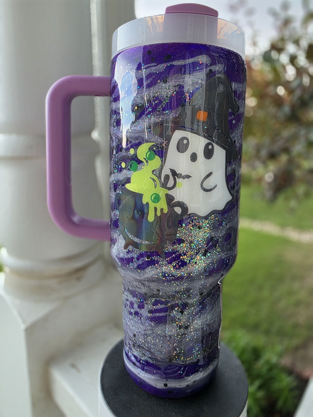 Custom 40oz Lilac Stanley With A  Halloween Ghost Glitter Theme